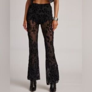 12th tribe Midnight Hour Black Velvet Burnout Flare Pants